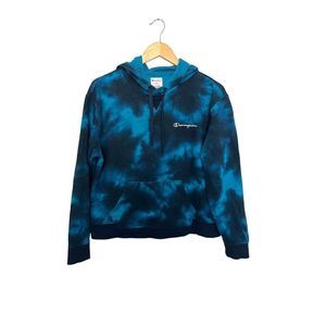 Champion Dark Blue Tie Dye Pullover Hoodie Sweatshirt